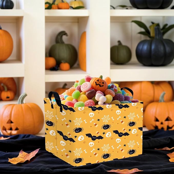 Halloween Basket Gift Cute Pumpkin Ghost Parties Decor Kid Trick or Treat Basket for Boys and Girls Rectangular Storage Bin Box (Bat Spider)-NeatNest