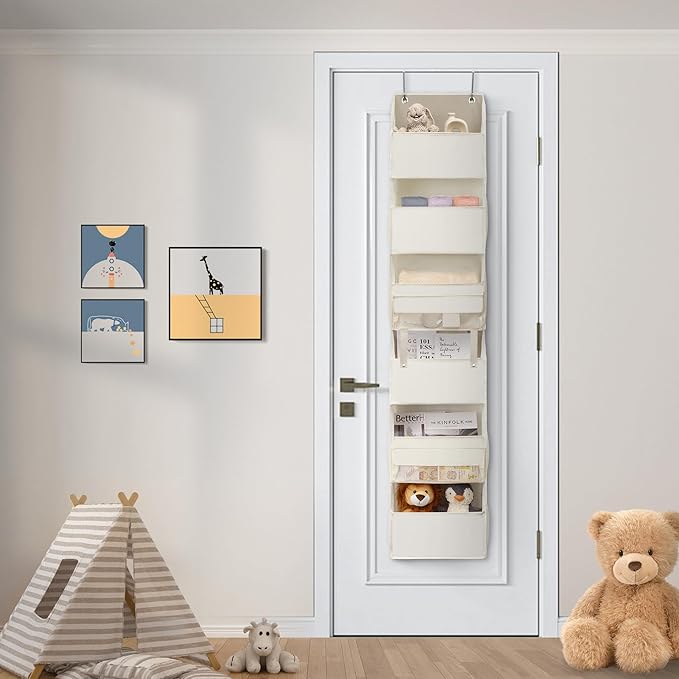 GRANNY SAYS Over The Door Organizer, 6-Shelf Detachable Behind The Door Storage with 8 Pockets, Anti Tilt Large Capacity Door Hanging Organizer for Nursery, Bedroom, Bathroom, Kids Room, Beige-NeatNest