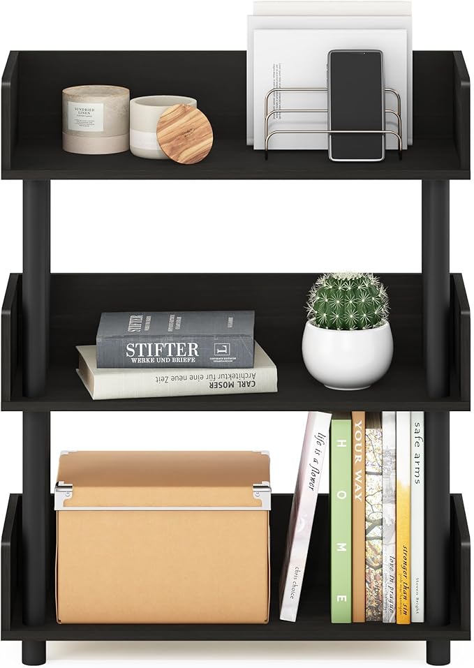 Furinno Turn-N-Tube 3-Tier Freestanding Multipurposes Display Rack, Bookshelf, Espresso-NeatNest