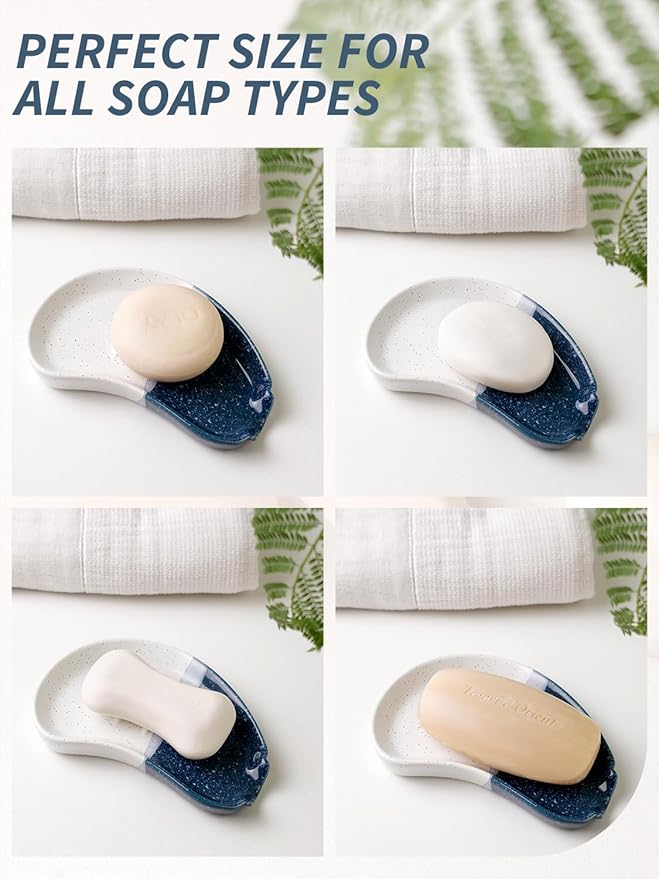 Ceramic Soap Dish – Blue & White Split-Glazed Porcelain Soap Holder with Drainage Grooves, Modern Sink or Bathroom Accessory, Stylish and Easy to Clean-NeatNest