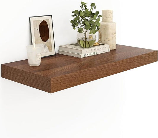 Heimlove 12" Deep Floating Shelves for Wall, 24 Inch Wall Shelf Bathroom Shelves Set of 1, Wall Mounted Shelves for Books Living Room Laundry Room Bedroom Kitchen Home Office, Walnut-NeatNest