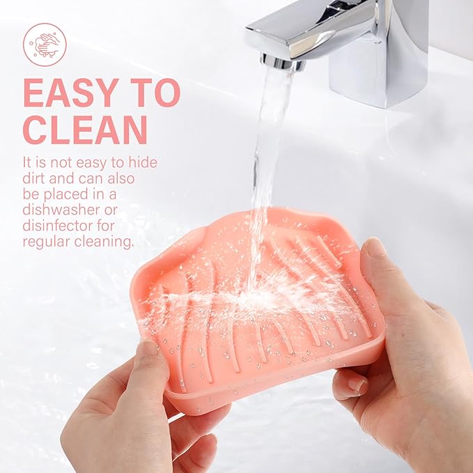 2PCS Self Draining Soap Holder,Spofit Silicone Soap Dish, Suitable for for Kitchen, Bathroom, Shower, Bath Tub,Soap Container (Pink)-NeatNest
