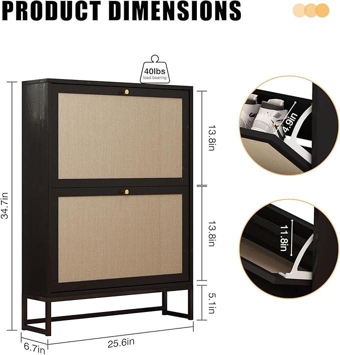 AVZEAR Narrow Shoe Cabinet with 2 Flip Drawer, Freestanding Shoe Organizer Shoe Cabinet Storage for Entryway, Slim Shoe Storage Shoe Rack for Closet with Linen Doors in Hallway, Living Room(Black)-NeatNest