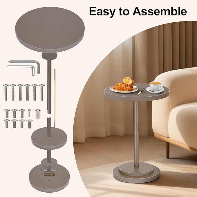 Drink Table, Small Pedestal Side Tables for Small Spaces, Wood Round Martini Table for Outdoor, Living Room and Bedroom, Brown