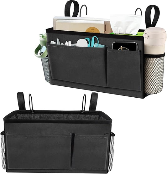 BlissTotes Bedside Caddy, Bedside Storage Organizer for Bunk Bed Accessories, Dorm Storage for Bedside Shelf and Bunk Bed Shelf, Bed Caddy for Home, Dorm, Bunk (Dark Gray, 2 Pack)-NeatNest