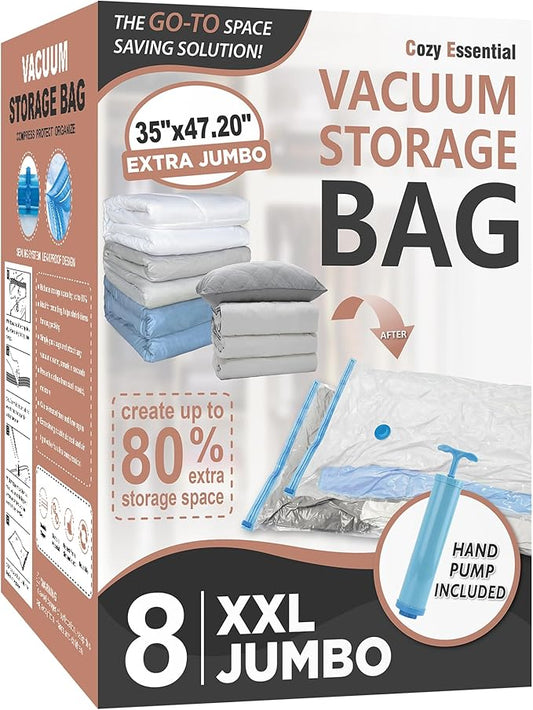 8 Pack XXL Jumbo Vacuum Storage Bags, Extra Large Vacuum Seal Bags for Comforters, Bedding, Blanket Storage, Giant Space Saver Bags for Huge Stuffed Toy(47.2x35 in)-NeatNest