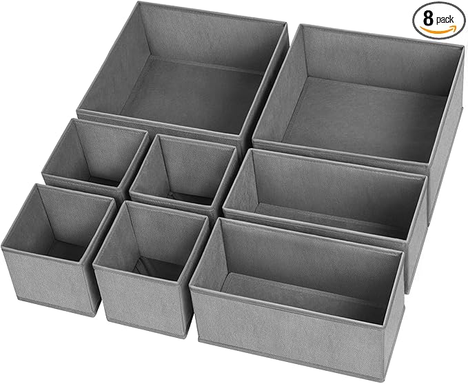 Criusia Drawer Organizer Clothes, 8 Pack Underwear Organizer, Foldable Closet Organizers and Storage Dresser Dividers for Clothes, Socks, Scarves, Ties (Gray)-NeatNest