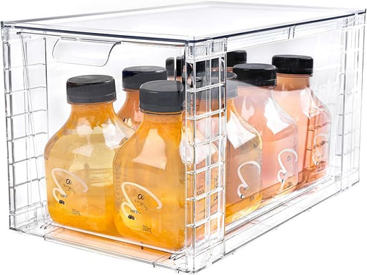 1Pack Large Stackable Storage Drawers,Clear Acrylic Organizers with Handle,Easily Assemble for Kitchen Undersink,Bathroom,Cabinet,Makeup,Closet,Medicine,Pantry Organization Bins-NeatNest