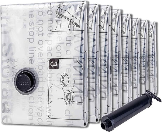 Vacuum Storage Bags 8 Small, Space Saver Bags with Travel Hand Pump, Compression Airtight Sealer Bags for Clothes, Bedding, Pillows, Comforters, Blankets-NeatNest