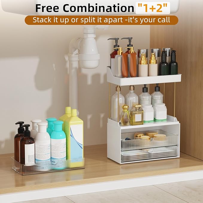 3 Drawers Bathroom Counter Organizer - 5 Tier Makeup Organizer, Versatile Perfume Organizer, Ideal for Bathroom Storage, Vanity, Large Skincare, Perfume, Present, Clear-NeatNest