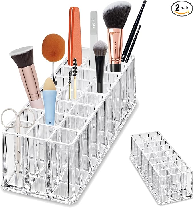BY ALEGORY Acrylic Makeup Tool Organizer 24 Space Storage Deep Slot Refillable Container For Long Cosmetic Beauty Tool Organization Display Case (2)-NeatNest