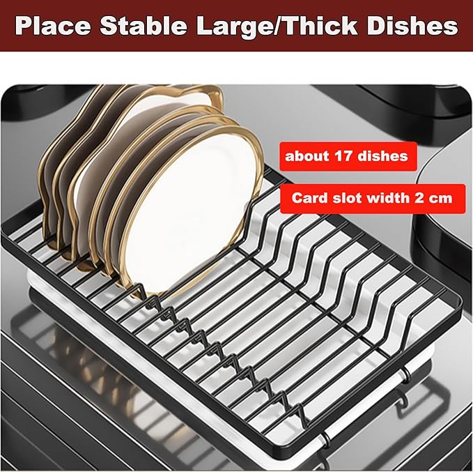 Dish Drying Rack,Dish Racks Drainer,Over The Sink Dish Drainer Drying Rack 3 Tier with Drain Tray,Chopsticks Rack,Knife Holder