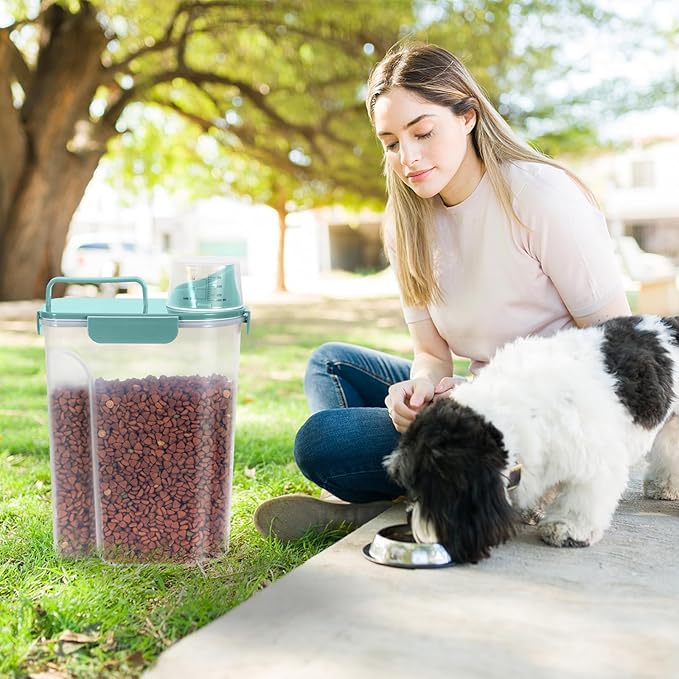 5-7Lbs Dog Cat Food Storage Container with Upgraded Large Nozzle BPA-free, 4 Snap Seals Plastic Pet Food Storage Containers with Handles (2, Elegant Blue, 5L)-NeatNest