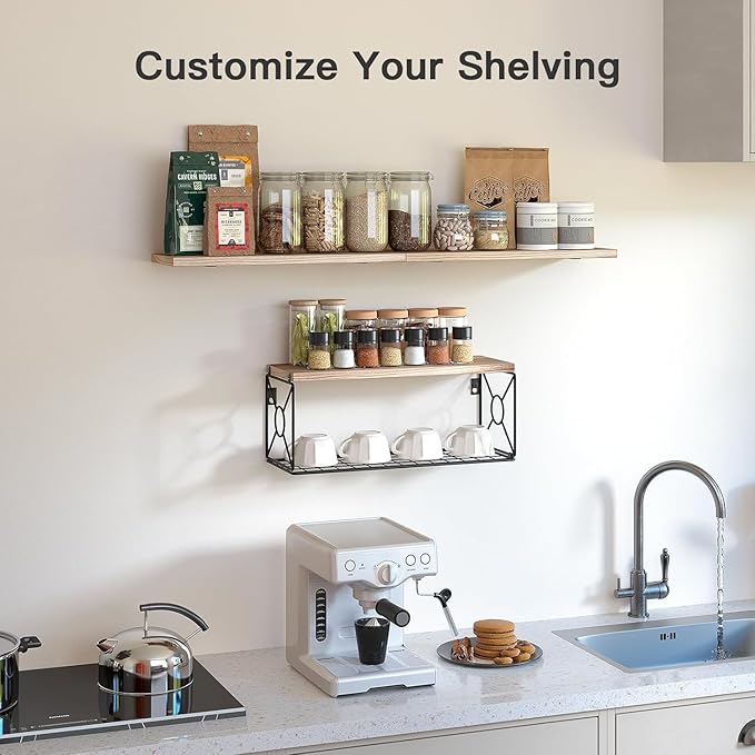 Amada Bathroom Shelves Over Toilet with Storage Basket, Floating Shelves Wall Shelves for Home Organization & Wall Decor, Bathroom/Kitchen/Living Room Shelves–Natural Wood-NeatNest