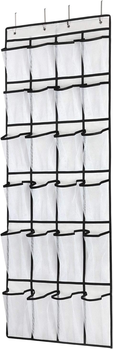 Over The Door Shoe Organizer, Hanging Shoe Organizer with 24 Mesh Large Pockets Door Shoe Rack Organizer for Men Women Kids Hanging Shoe Storage Bag.(White-NeatNest