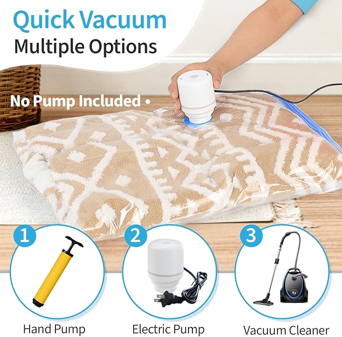 Vacuum Storage Bags, 6 Jumbo Space Saver Bags Save 80% Clothes Space, Vacuum Sealer Bags for Clothes, Comforters, Blankets, Bedding, Compression Seal for Closet Storage-NeatNest
