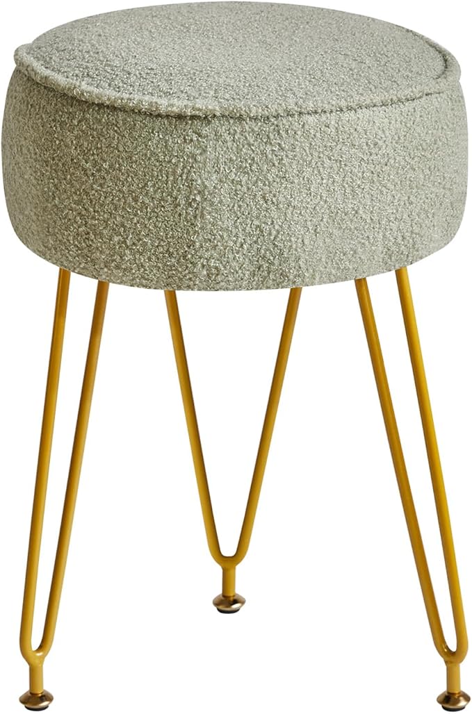 IBUYKE Teddy Velvet Round Footrest Stool Ottoman, Makeup Vanity Stool Side Table, Velvet Dressing Table Seat, Pouf Couch Stool, for Living Room Bedroom, Light Green WBD009D