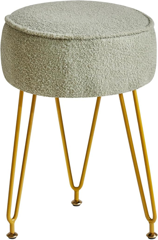 IBUYKE Teddy Velvet Round Footrest Stool Ottoman, Makeup Vanity Stool Side Table, Velvet Dressing Table Seat, Pouf Couch Stool, for Living Room Bedroom, Light Green WBD009D
