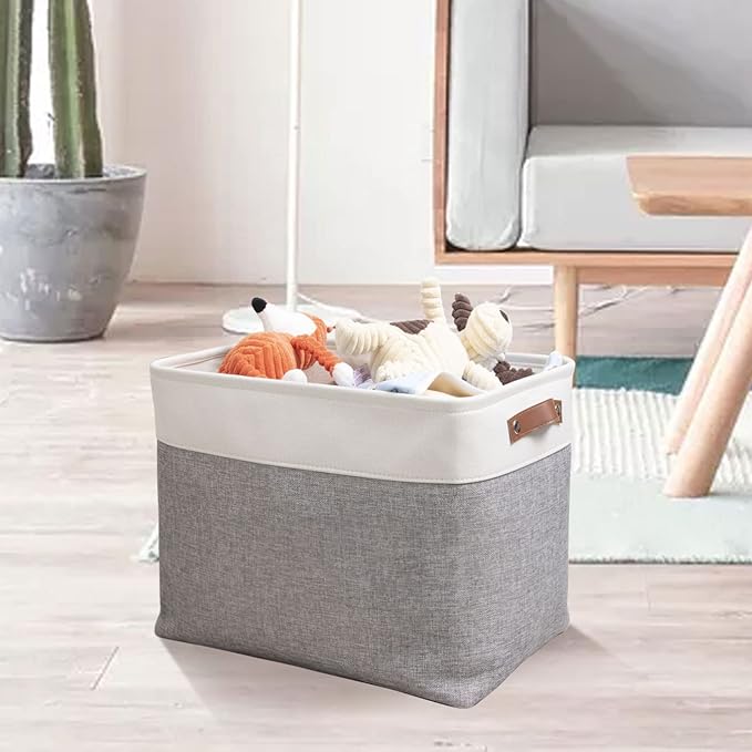 DULLEMELO Storage Baskets Large 16"x12"x12" Tall Rectangular Baskets Fabric Storage Bins for Organizing [1 Pack] Collapsible Linen Shelf Baskets for Clothes, Toys, Closet, Laundry (White&Grey)-NeatNest
