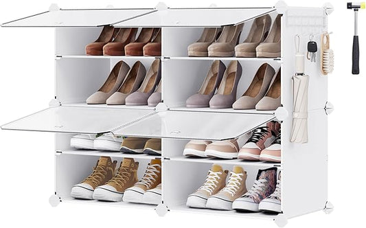 SONGMICS Shoe Rack Organizer, 4-Tier Shoe Storage Cabinet for Closet and Entryway, Holds 16 Pairs of Shoes, Adjustable, White ULPC032W01-NeatNest