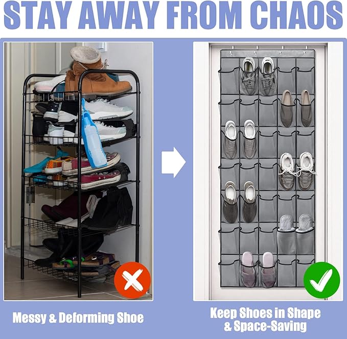 Over the Door Shoe Organizers 35 Mesh Pockets Hanging Shoe Organizer Shoe Rack for Closet Entryway Bedroom Bathroom Pantry Shoe Holder for Men Sneakers, Women High Heeled Shoes, flip flops Gray-NeatNest