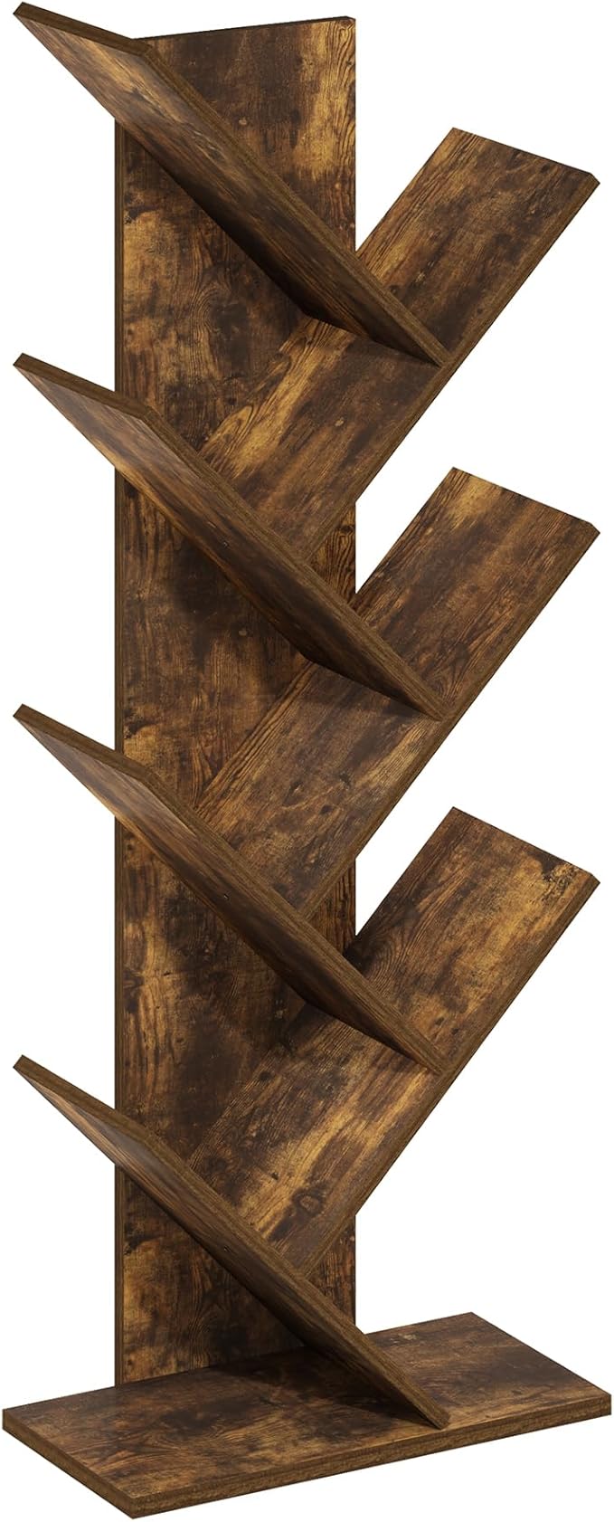 Furinno Tree Bookshelf 7-Tier Floor Standing Tree Bookcase, Amber Pine-NeatNest