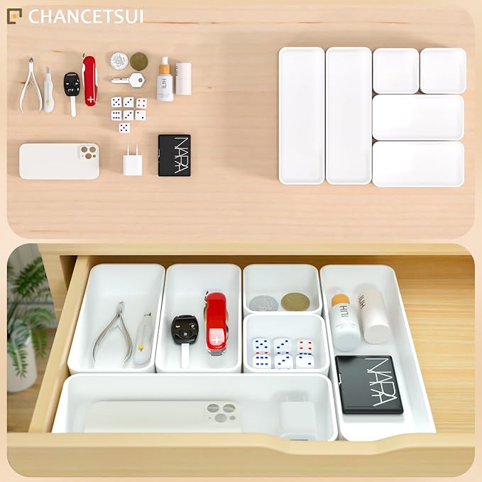 CHANCETSUI White Makeup Drawer Organizer for Vanity: Bathroom Cosmetic Organizers Trays and Storage, Stackable Plastic Drawers Organization.-NeatNest