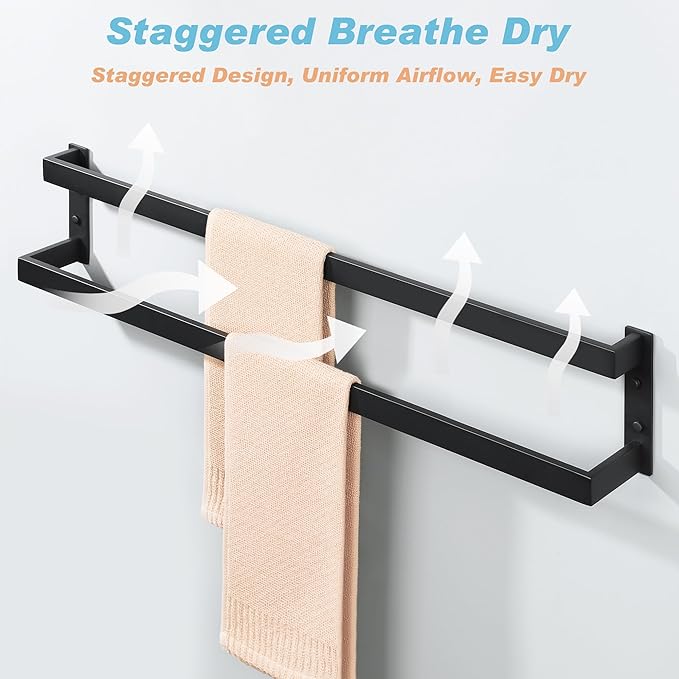 Alise Double Towel Bar 32", SUS304 Stainless Steel Towel Racks for Bathroom Wall Mounted, Space Saving Bathroom Towel Holder, Long Towel Hanger, Matte Black