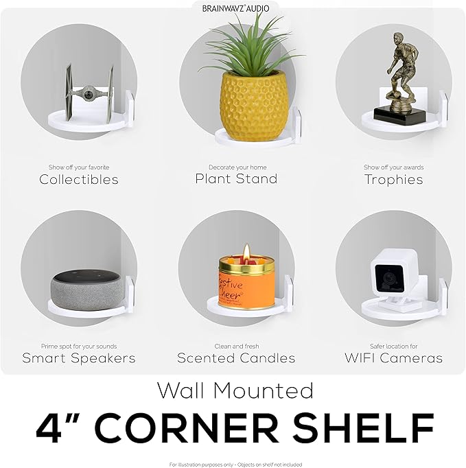 BRAINWAVZ 4” Small Floating Shelf, Adhesive & Screw in, for Bluetooth Speakers, Cameras, Plants, Toys, Books & More, Easy to Install Shelves Wall Mount (White)-NeatNest