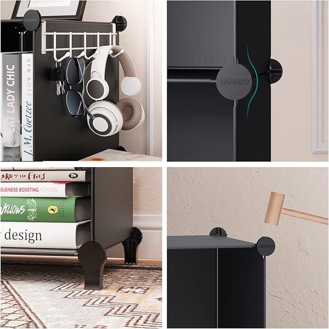 DINMO 16 Cubes Storage Organizer, Bookcase, Display Shelf with Wooden Mallet, Cabinet Storage for Kids, Adult, Office, Bedroom, Bathroom, Black