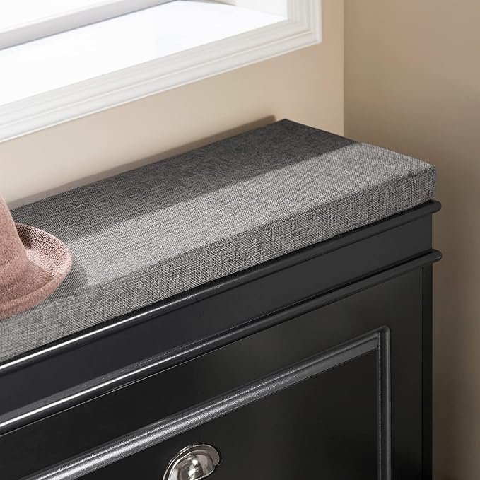 Haotian Shoe Storage Bench with Cushion, Black Narrow Shoe Rack for Entryway, Small Shoe Cabinet with 2 Tiers Flip-Drawer, Closet Hallway Mudroom FSR82-L-SCH-NeatNest