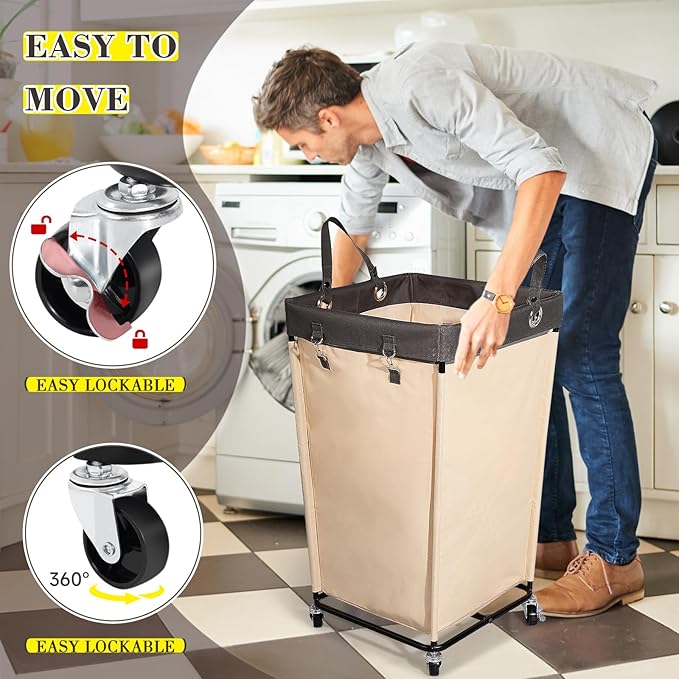 160L Laundry hamper with wheels and Handles, Large Rolling Laundry Basket, Laundry Cart for Room Bedroom Hotel Home-Beige