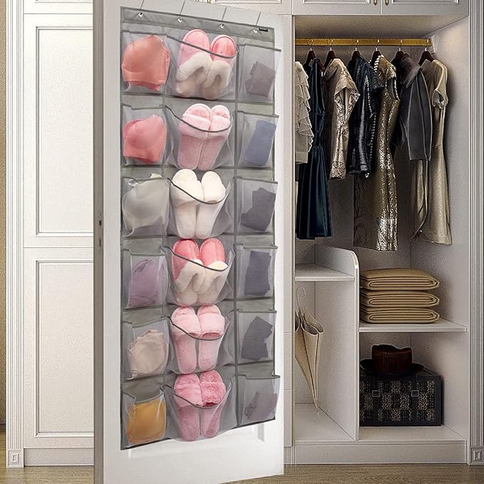 Over The Door Hanging Shoe Rack Organizer 18 Pockets Organizer with 6 Extra Large Mesh Pockets for Shoe Holder Storage (18 Pockets)-NeatNest