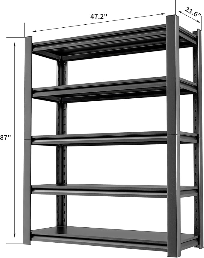 Heavy Duty Metal Storage Rack Shelving for Garage, 5 Tier Shelving Unit - Garage Storage Shelf, Industrial Utility Shelving, Durable Metal Shelf Organizer 24" D x48 W x87 H（2 Pieces）-NeatNest