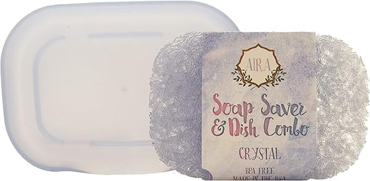 Aira Soap Saver - Soap Dish & Soap Holder Accessory - USA Made BPA Free Shower & Bath Soap Holder - Drains Water, Circulates Air, Extends Soap Life - Fits All Soap Dish Sets - Crystal Dish Combo-NeatNest
