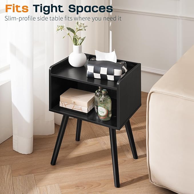 Yoobure Mid Century Modern Nightstand for Small Spaces - Small Side Table with Storage Shelf, Wood End Table Night Stand, Vintage End Tables Living Room, Minimalist Side Tables for Bedroom Dorm Office