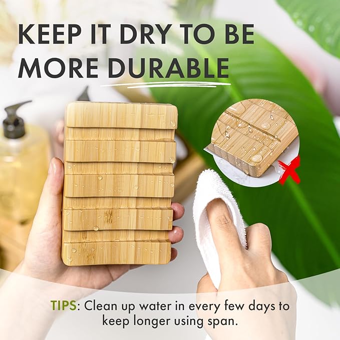 AmazerBath Bamboo Soap Holder, Bamboo Soap Dish, 2 Pack Soap Dishes for Bar Soap, Soap Tray Self Draining, Bar Soap Holder for Shower-NeatNest