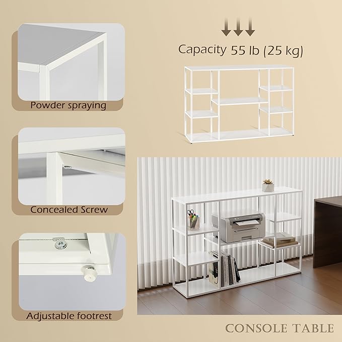 47 Inch Metal Console Table with 8 Storage Shelves,Extra Long Entryway Table,Narrow Sofa Table,Hallway Table for Entrances to Corridor,Foyer,Living Room (White, 47.24×11.81×31.5in)-NeatNest
