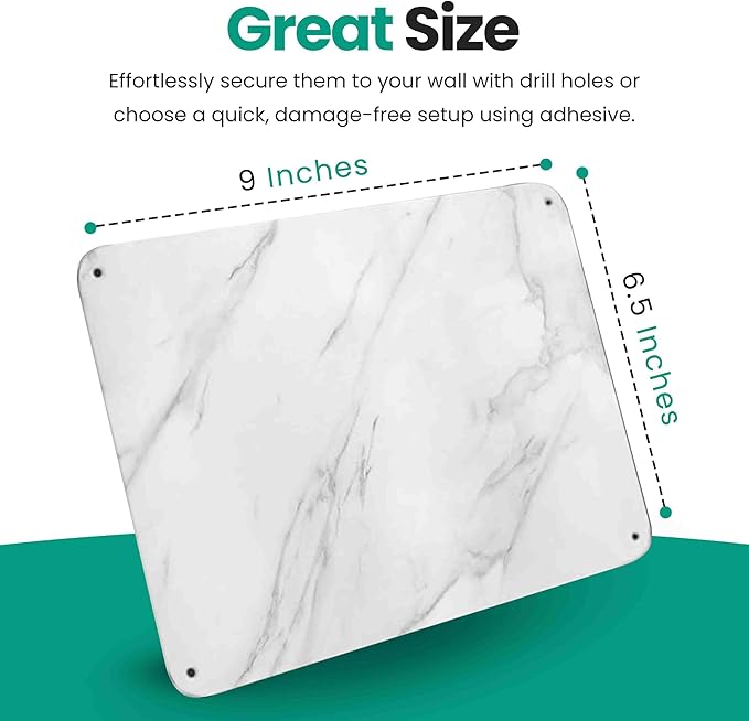 9 inches x 6.5 inches Stainless Steel Plate for Magnets, 3M Adhesive Back, Mounting Screws, Ideal for Magnetic Shelf, Spice Holders, Fridge Magnets. Mount Anywhere! (Carrara Marble, 1 PACK)
