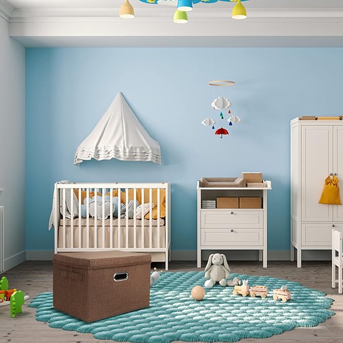 DAYARD Foldable Storage Boxes with Lids Linen Fabric Stackable Storage Bins Organizer Containers Baskets Cube with Cover for Closet Office Nursery, Coffee (15 x 10 x 10)-NeatNest