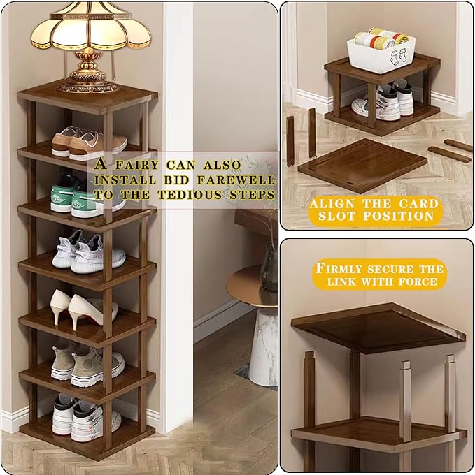 Vertical Shoe Rack-Tall Narrow Shoe Rack Organizer for Small Spaces,17Tier Bamboo Shoen Shelf for Entryway,Closet,Corner,Doorway,Skinny Shoe Shelf Space Saving Shoe storage,Free Stackable DIY-NeatNest