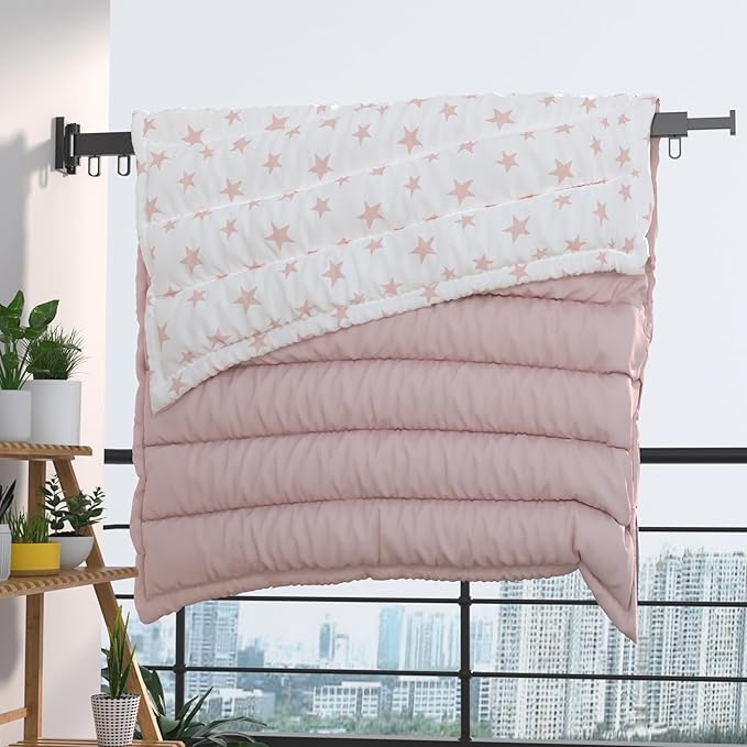 Clothes Drying Rack, Laundry Drying Rack Wall Mount for Bathroom, Retractable and Foldable Clothes Hanging Rack with U-Hooks for Laundry Room, Balcony, Closet, Bedroom(Tri-Fold), Black-NeatNest