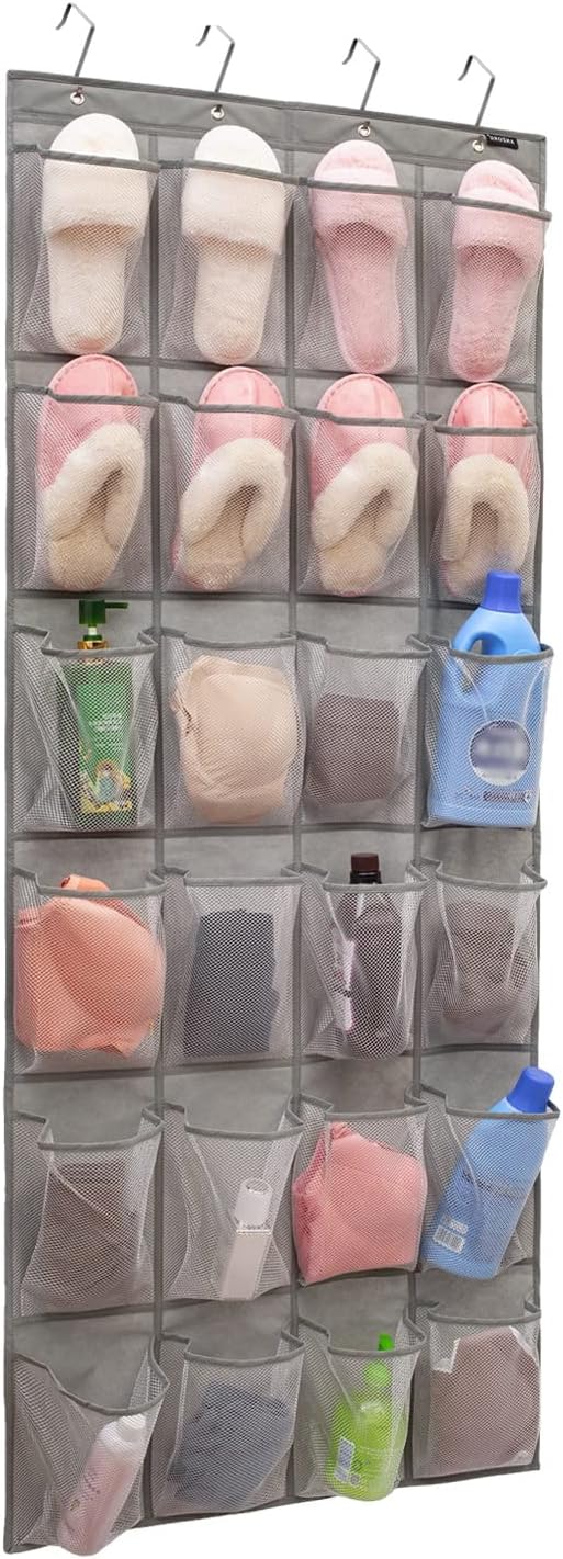 Over the Door Shoe Rack Organizer with 24 Mesh Pockets Hanging Pocket Organizer for Bedroom Bathroom Kitchen Stroage (24 Pockets)-NeatNest