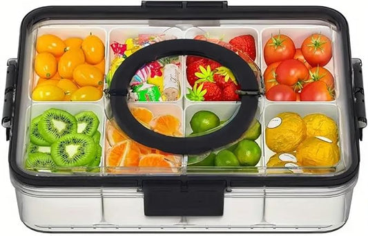 Food Storage Containers, 8 Compartment Snack Container with Dual Handles Reusable Divided Food Storage Boxes Fruit Serving Tray, Black