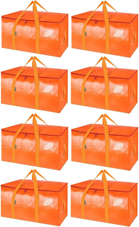 BALEINE 8-Pack Oversized Moving Bags with Reinforced Handles, Heavy-Duty Storage Tote for Clothes, Moving Supplies (Orange, 8-Pack)-NeatNest
