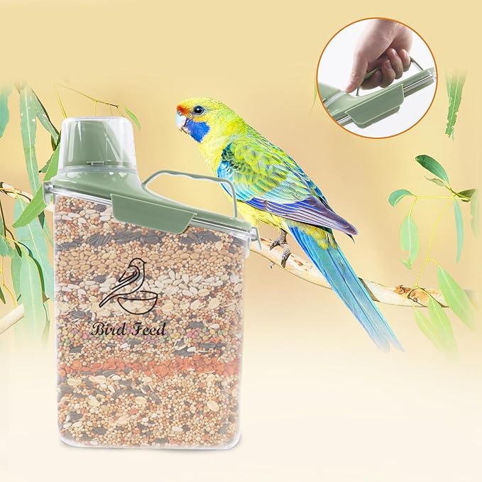2.8L Airtight Bird Seed Storage Container With Handle and Measuring Cup - Portable Pet Food for Wild Bird Sunflower Seed - BPA Free Transparent/Green-NeatNest