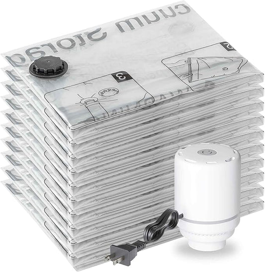 SUOCO 10 Small Vacuum Storage Bags with Electric Pump, Travel Clothes Space Saver Bags, Compression Airtight Seal Bags for Clothing, Pillows, Comforters, Blankets-NeatNest