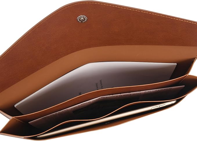 Wason Expanding A4 Document File PU Leather Envelope Case Holder-Large Size Pockets for Paper Bills Stationery Tablet and PC, Work Study Traveling (Dark Brown)