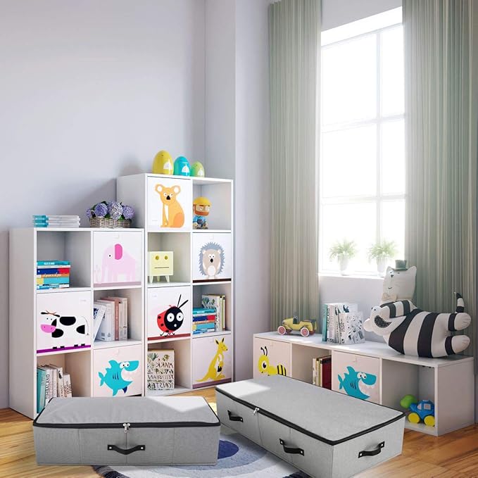 2PCS Foldable Under Bed Storage Container with Plastic Support Liner, Handles, Zipper lid, Sweater Pillow Blankets ClothesStorage Organizer for Bedroom and Closet, 29×15×7inch, Dark Grey-NeatNest