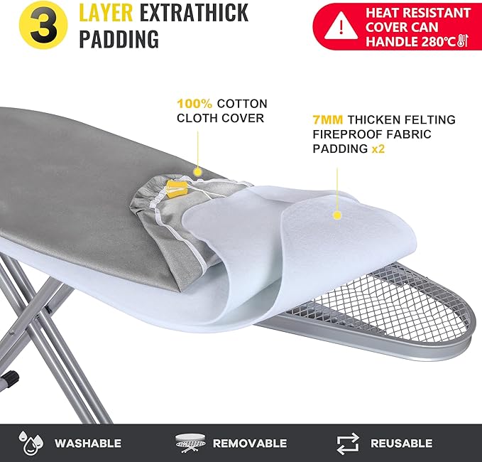 oleaf Ironing Board Full Size 54" x 15",Extra Wide&Long,Adjustable Ironing Board with 5 Heights,Stable Legs,Thick 3 Layers Cover,Easy Storage for Home Laundry Hotel Sewing Apartment Use(Large,Gray)